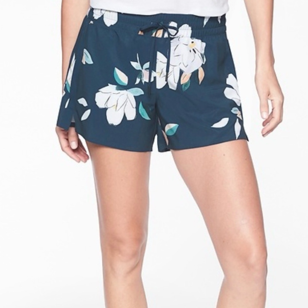 Athleta Navy Floral Pull-On Shorts